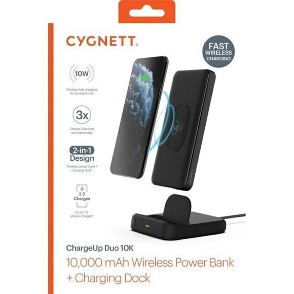 CYGNETT ChargeUp Duo 10K 10000mAh Wireless Power Bank + Charging Dock NOB NEW - Picture 1 of 10